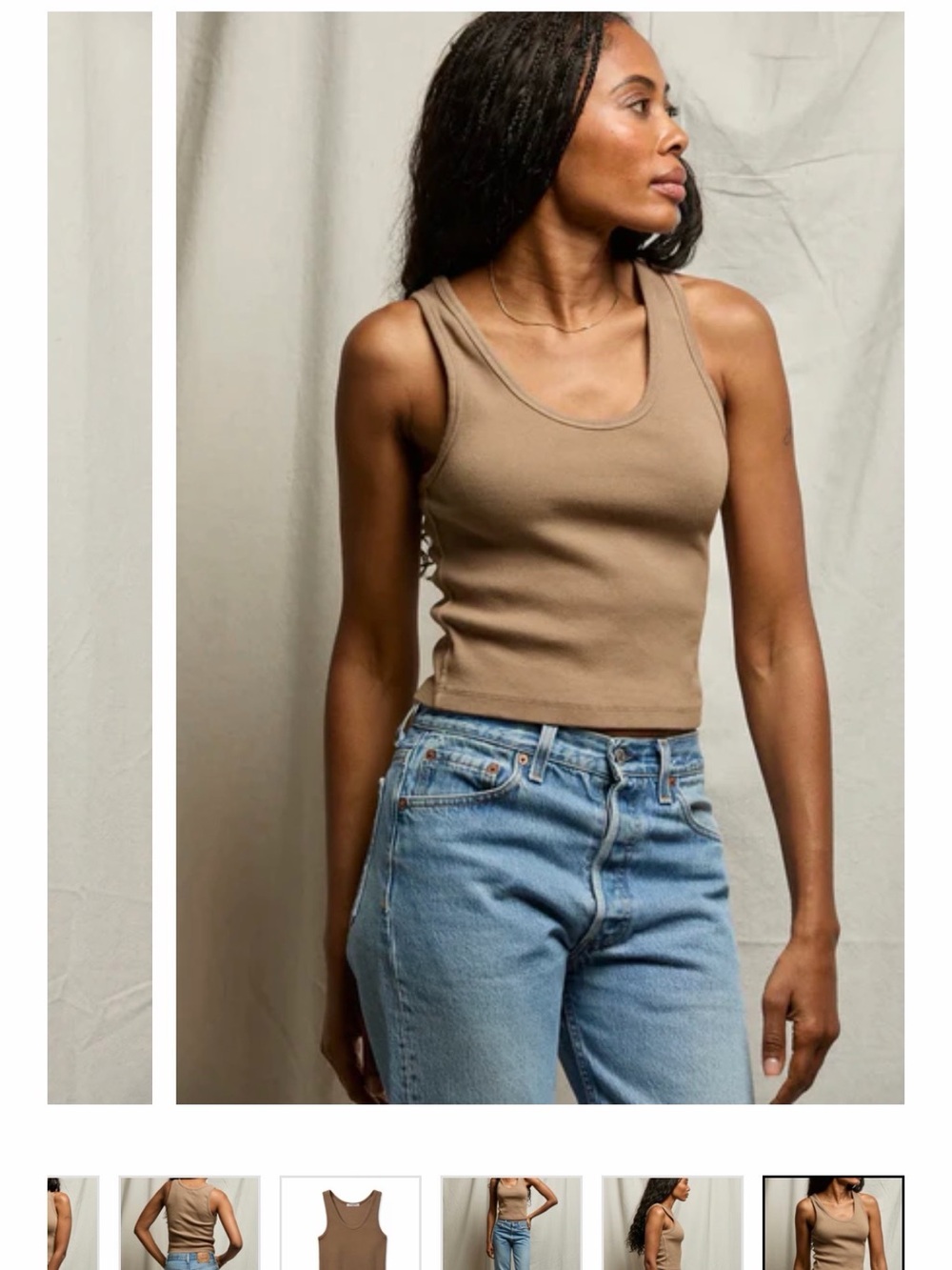 perfectwhitetee Ribbed Tank Top in Taupe Brown